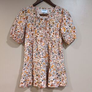 Old Navy Girls M 8 Floral Puff Sleeve Tiered Dress Yellow Boho Spring Peasant